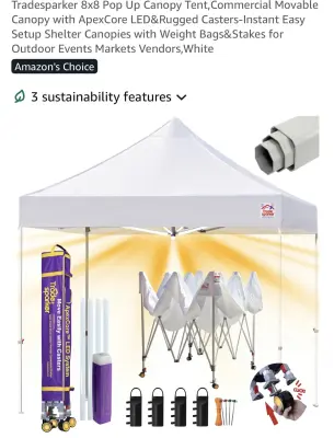 TradeSparker 8’x8’ portable canopy tent similar to image