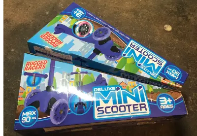 2 boxes rugged racers deluxe mini scooters