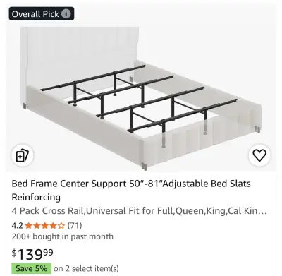Macbimony bed center support system similar to image