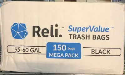 Reli 150ct 55-60 gallon black trash bags