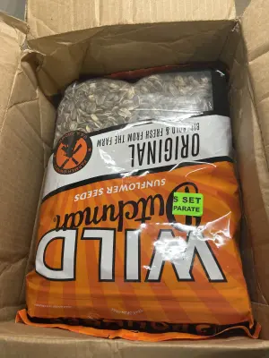 box of huge bags of sunflower seeds