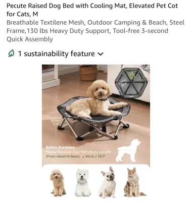 Pecute raised pet bed with cooling mat similar to image